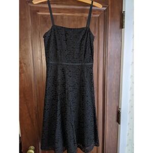Ann Taylor Black Lace Cocktail Dress Size 2 Spaghetti Straps Ribbon Detail